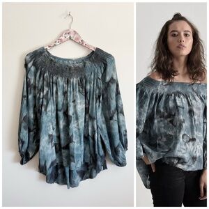ONE TEASPOON Moon Ridge Sugar Top Blue Tie Dye Off Shoulder XS